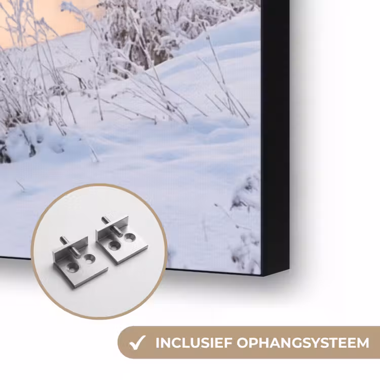 Rivier - Winter - Landschap - Sneeuw - Zonsopgang Textielframe zwart klein -USP_ophangsysteemNL