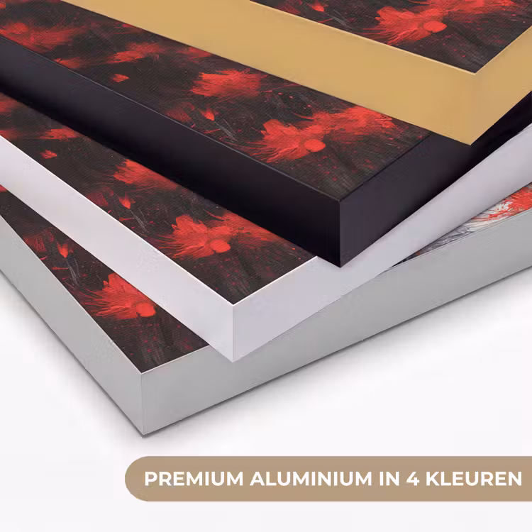 Rode bloemen - mistig - Man Textielframe zwart klein -USP_kleurenNL