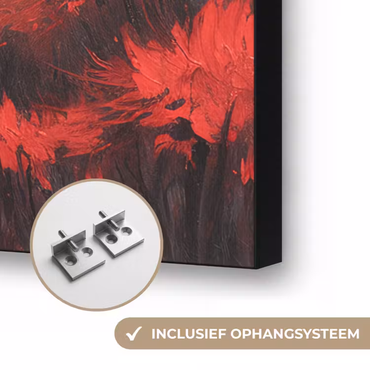 Rode bloemen - mistig - Man Textielframe zwart klein -USP_ophangsysteemNL