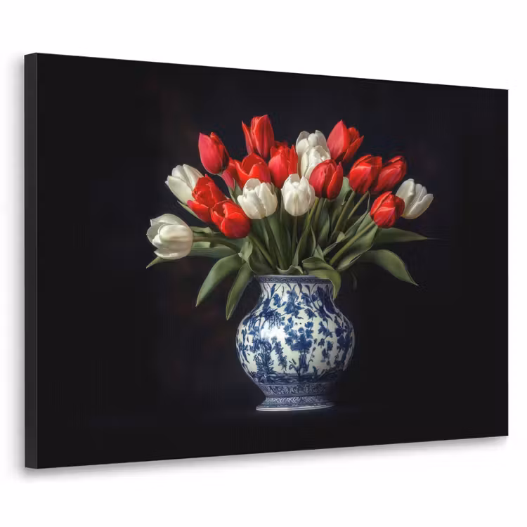 Rode - Bloemen - Tulpen - Vaas Textielframe zwart klein -3d