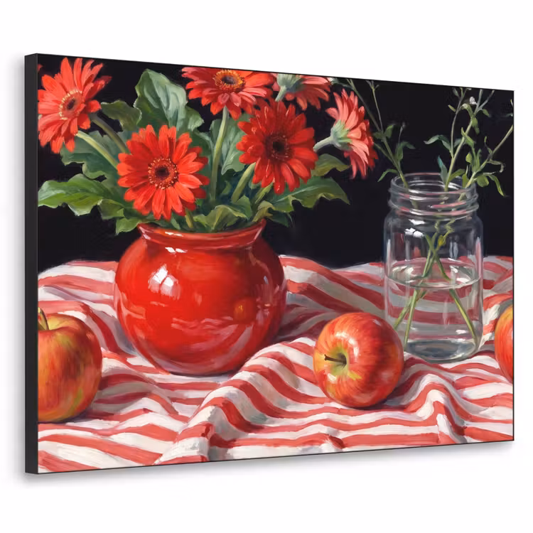 Art frame - Rode bloemen - Vaas - Rode bloemen - Vaas Textielframe zwart klein