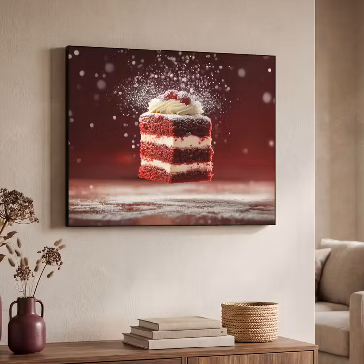 Rode - Velvet - Taart - Eten Textielframe zwart klein -sfeer3