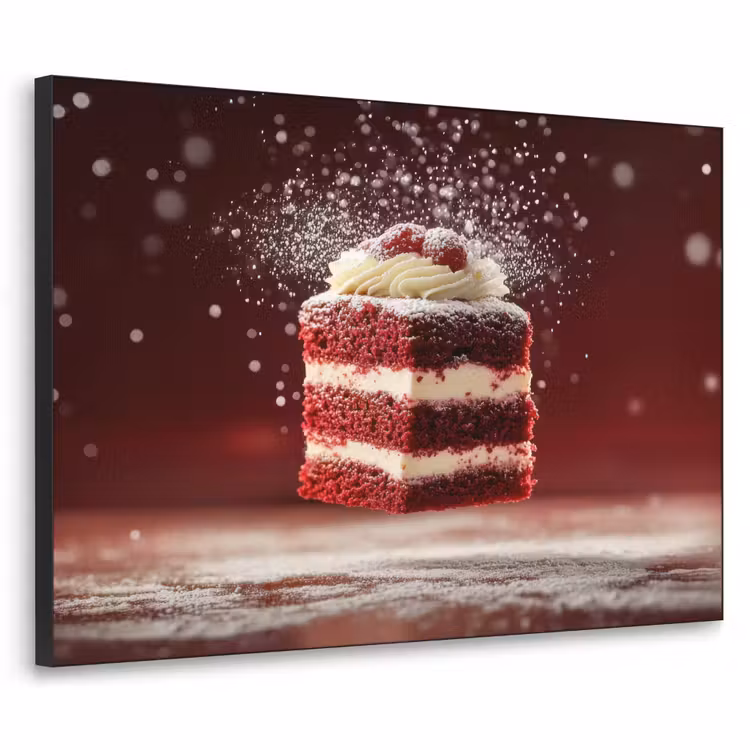 Rode - Velvet - Taart - Eten Textielframe zwart klein -3d