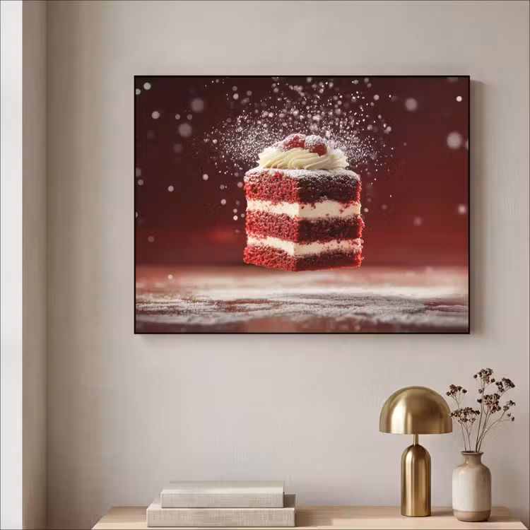 Rode - Velvet - Taart - Eten Textielframe zwart klein -sfeer2