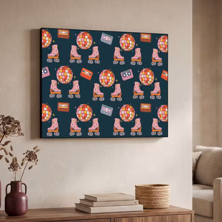 Rolschaatsen - Patroon - Disco Textielframe zwart klein 947 -sfeer3