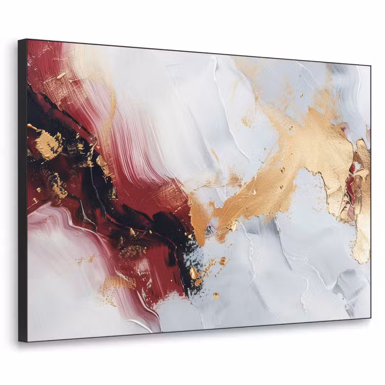 Rood - Abstract - Goud - Modern Textielframe - compleet frame klein -3d