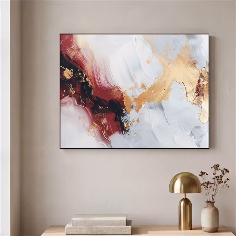 Rood - Abstract - Goud - Modern Textielframe zwart klein -sfeer2