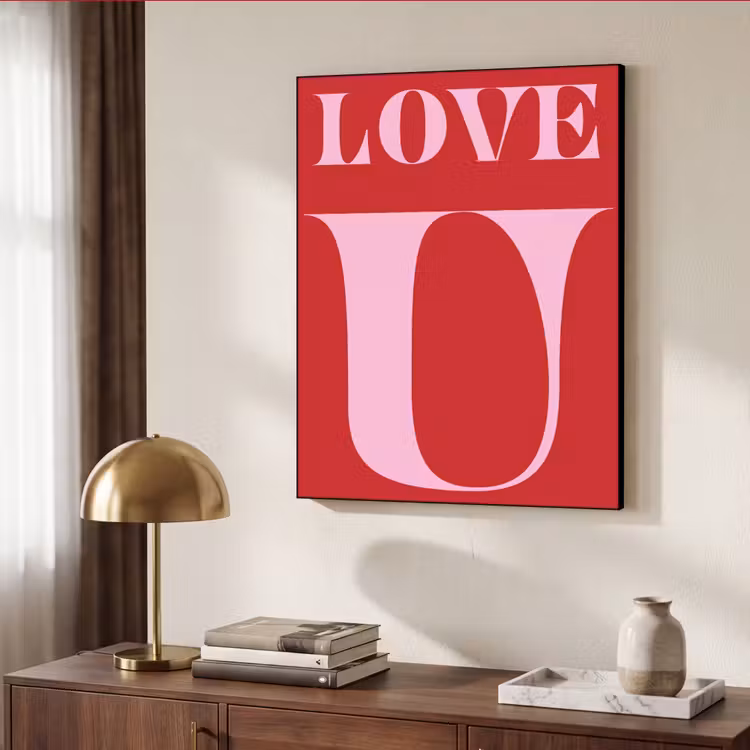 Rood - Love - Valentijn - Roze Textielframe zwart klein -sfeer3