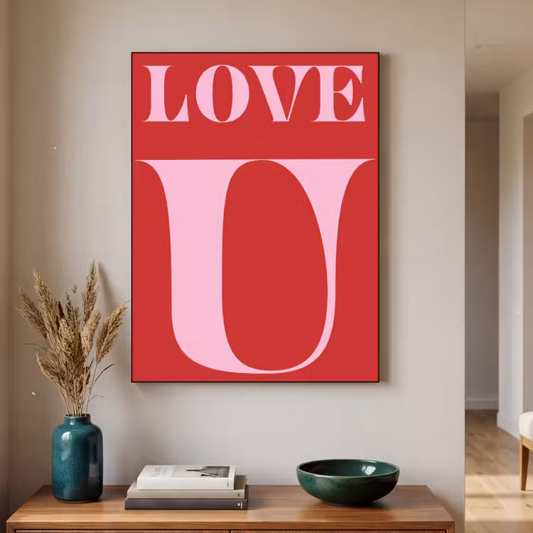 Rood - Love - Valentijn - Roze Textielframe - compleet frame klein -sfeer1