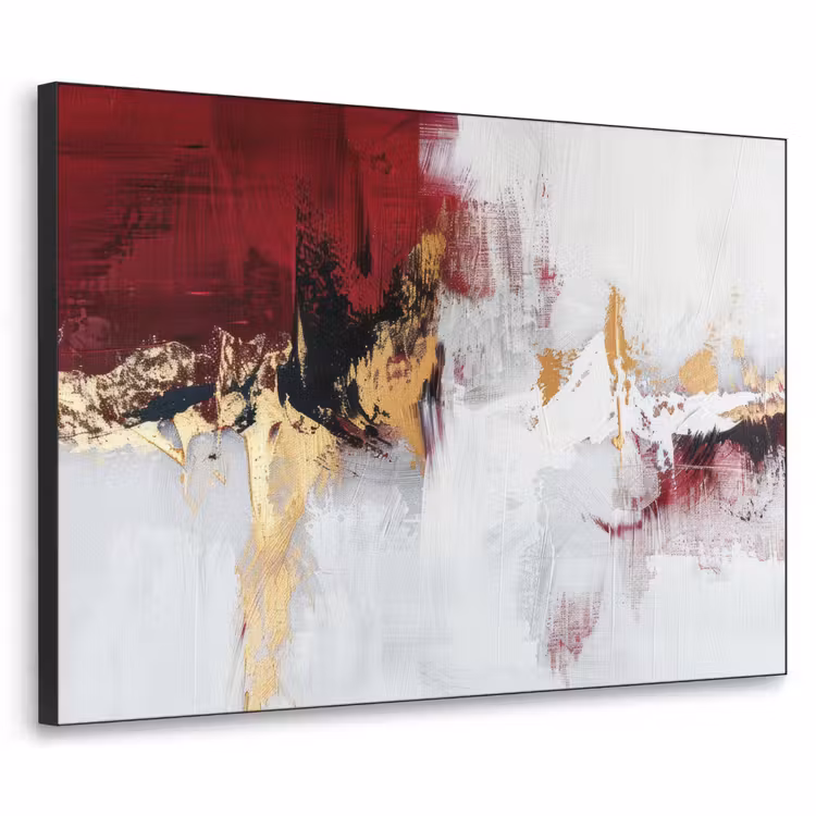 Rood - Marmer - Abstract - Goud - Modern Textielframe - compleet frame klein -3d