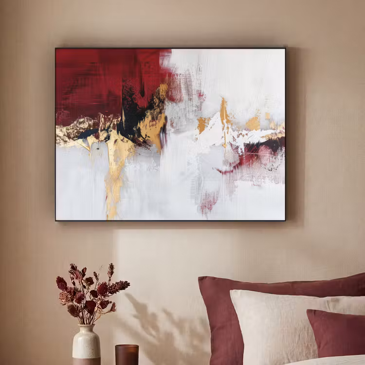 Rood - Marmer - Abstract - Goud - Modern Textielframe - compleet frame klein -sfeer1