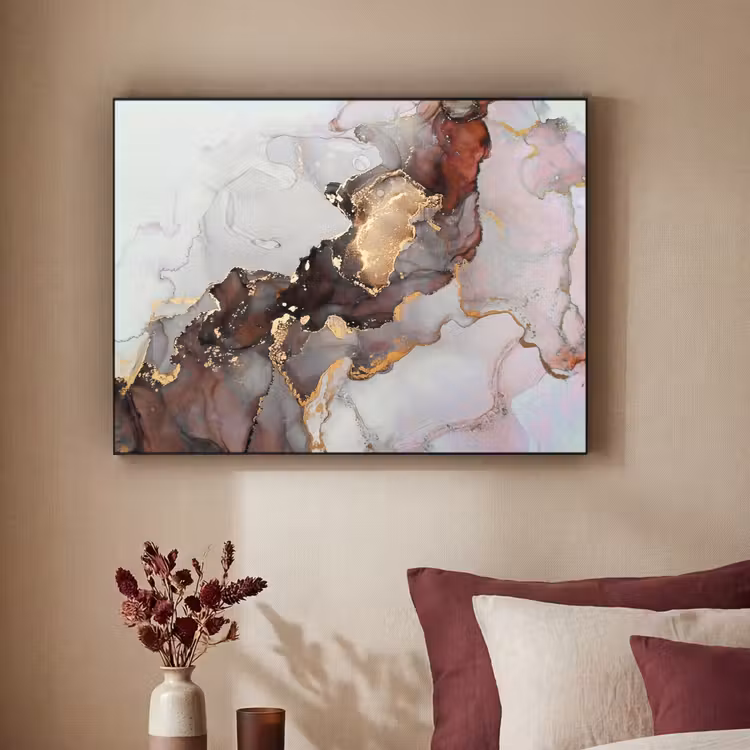 Rood - Marmer - Goud Textielframe zwart klein -sfeer1