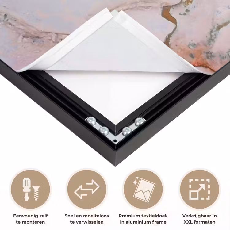 Rood - Marmer - Goud Textielframe zwart klein -USP_closeupNL