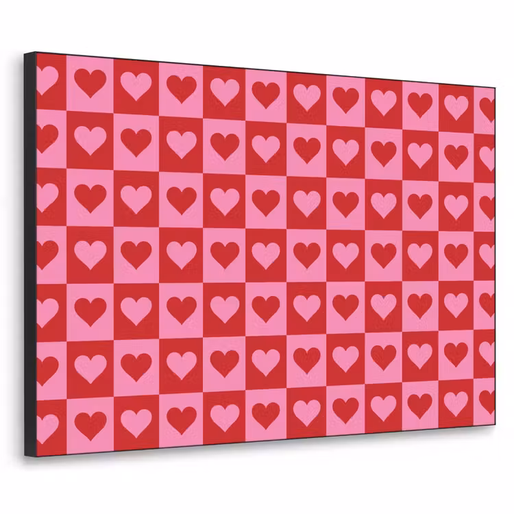 Rood - Roze - Schaakbord - Valentijn Textielframe - compleet frame klein -3d