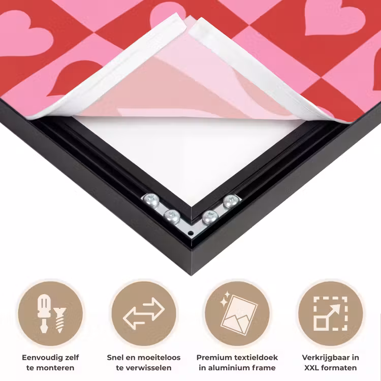 Rood - Roze - Schaakbord - Valentijn Textielframe zwart klein -USP_closeupNL