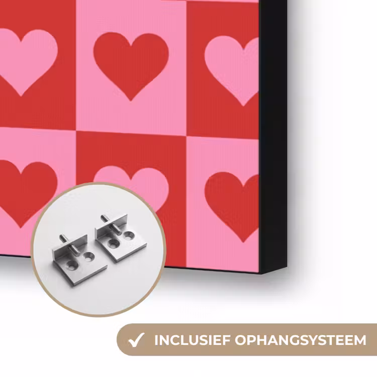 Rood - Roze - Schaakbord - Valentijn Textielframe zwart klein -USP_ophangsysteemNL
