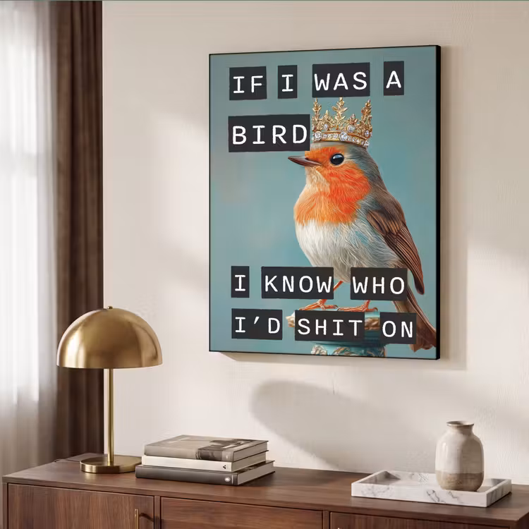Roodborstje - Vogel - Blauw - Decoratie Textielframe - compleet frame klein -sfeer3