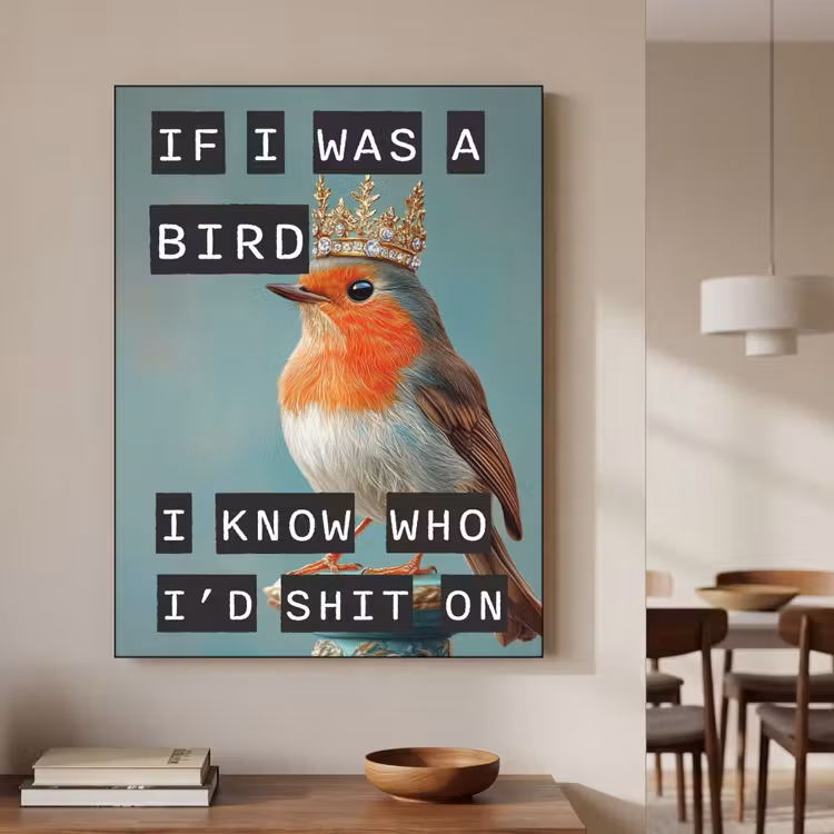 Roodborstje - Vogel - Blauw - Decoratie Textielframe - compleet frame klein -sfeer2