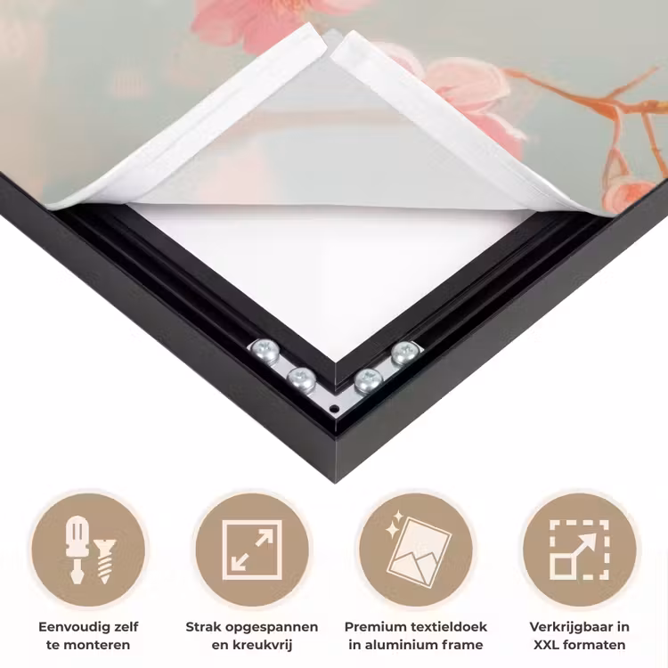 Roodborstjes - Sierlijk - Bloesemtak Textielframe zwart klein -USP_feed_closeupNL