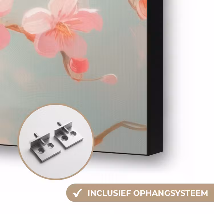 Roodborstjes - Sierlijk - Bloesemtak Textielframe zwart klein -USP_ophangsysteemNL