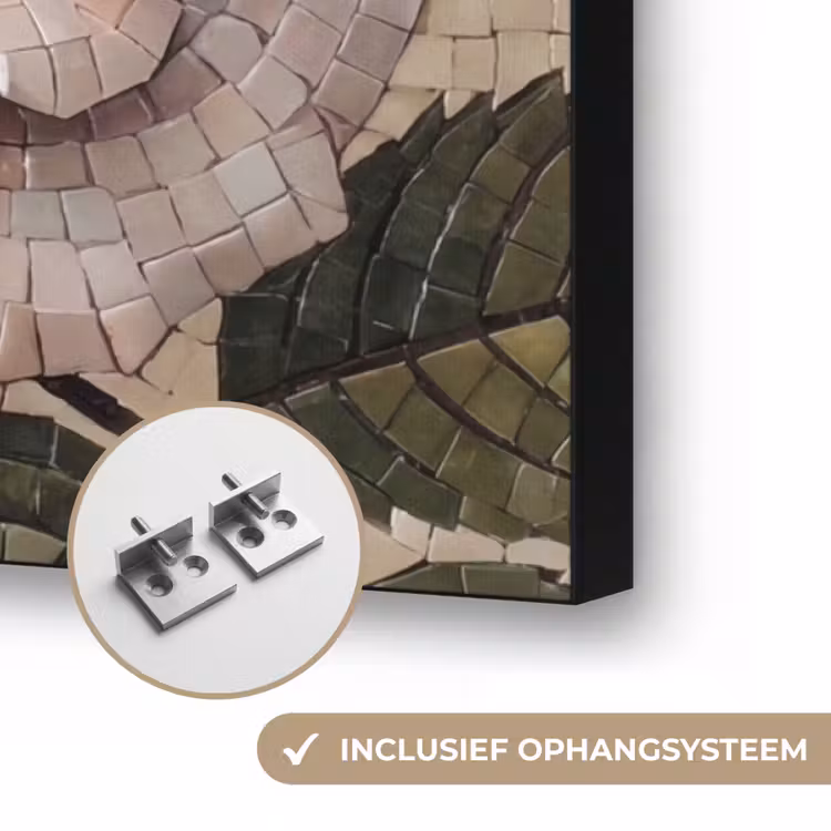 Roos - Mozaïek - Bloemen - Klassiek - Beige Textielframe zwart klein -USP_ophangsysteemNL