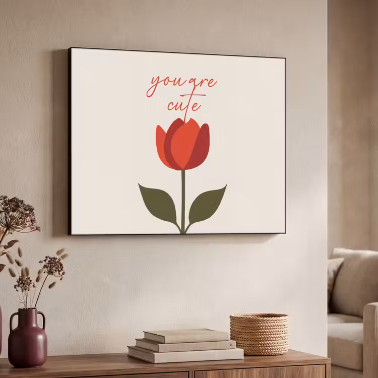 Roos - Rood - Bloem - Valentijn Textielframe zwart klein -sfeer3