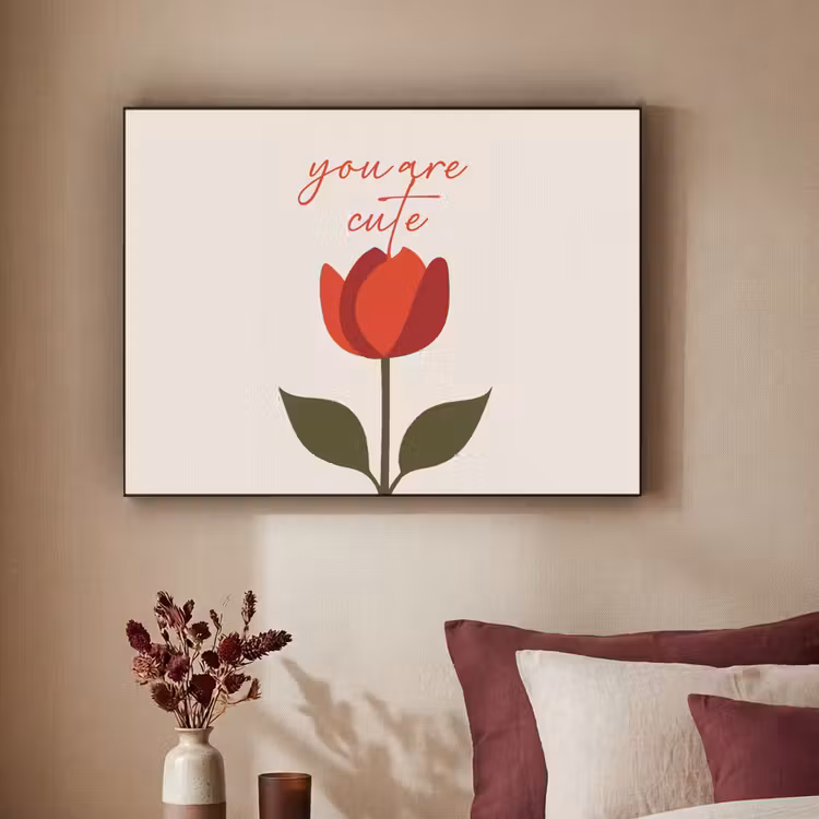 Roos - Rood - Bloem - Valentijn Textielframe zwart klein -sfeer1
