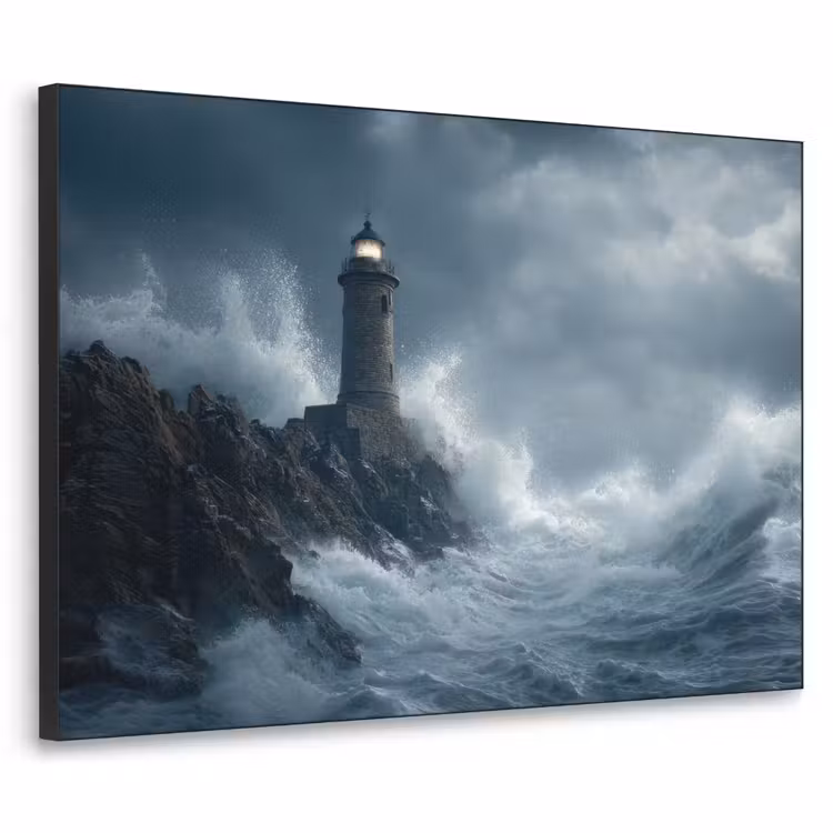 Rotsen - Vuurtoren - Golven - Klliffen Textielframe zwart klein -3d