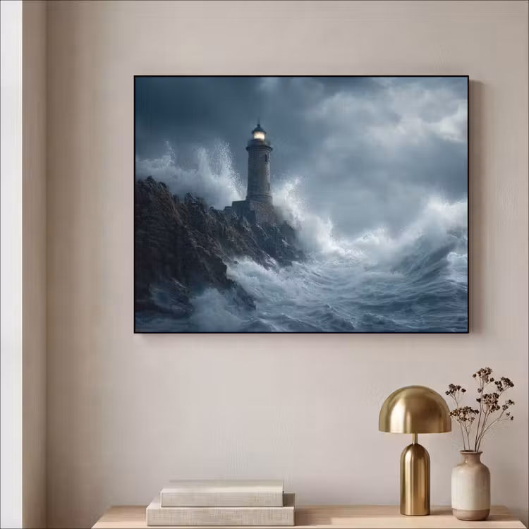 Rotsen - Vuurtoren - Golven - Klliffen Textielframe - compleet frame klein -sfeer2