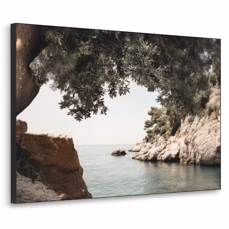 Rotsen - Zee - Boom - Groen Textielframe zwart klein -3d