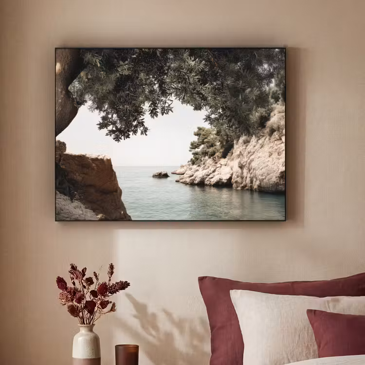 Rotsen - Zee - Boom - Groen Textielframe zwart klein -sfeer1