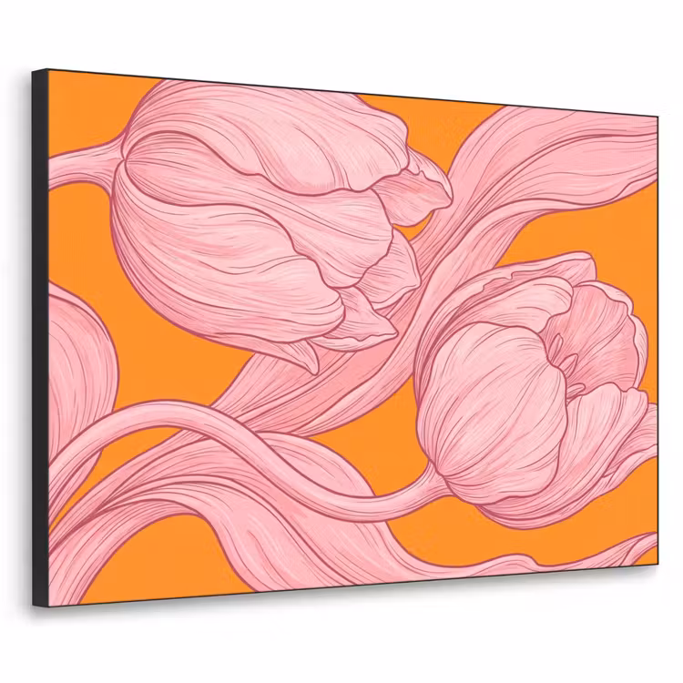 Art frame - Roze bloemen - Modern - Roze bloemen - Modern Textielframe zwart klein