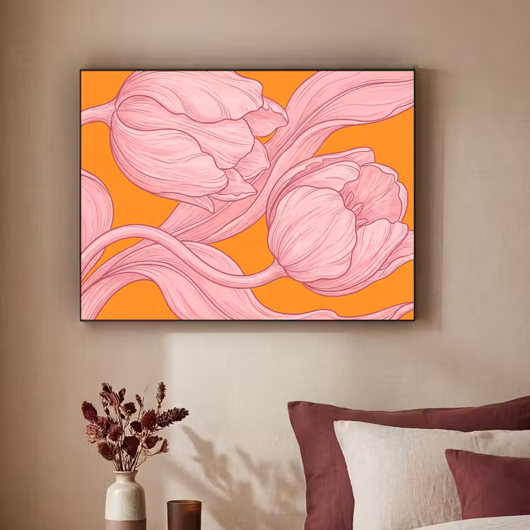 Art frame - Roze bloemen - Modern - Roze bloemen - Modern Textielframe zwart klein