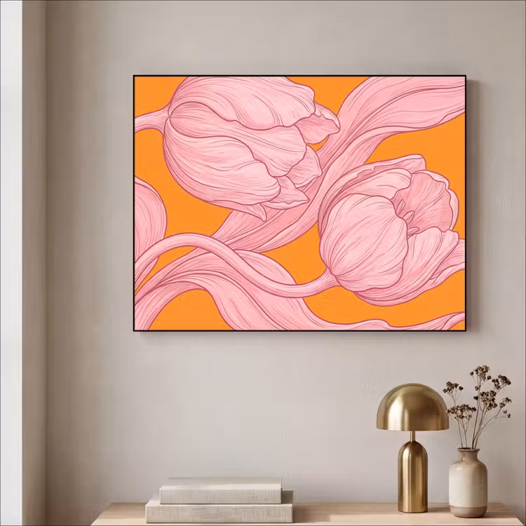 Art frame - Roze bloemen - Modern - Roze bloemen - Modern Textielframe zwart klein