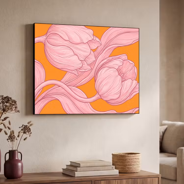 Art frame - Roze bloemen - Modern - Roze bloemen - Modern Textielframe zwart klein