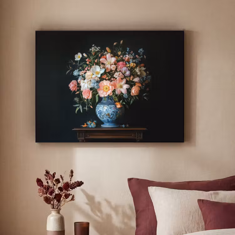 Roze - Bloemen - Vaas - Kleuren Textielframe - compleet frame klein -sfeer1