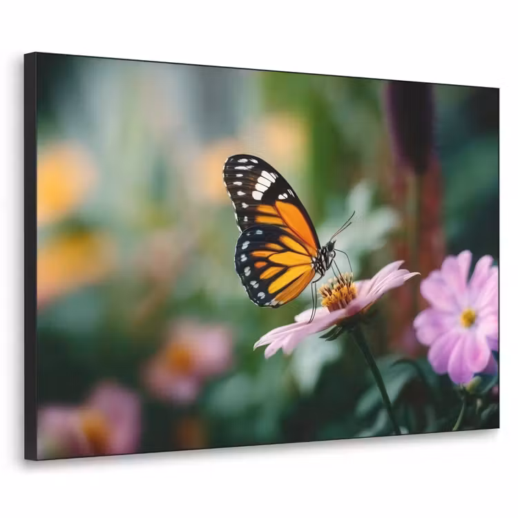 Roze bloemen - Vlinder - Zachte focus Textielframe - compleet frame klein -3d