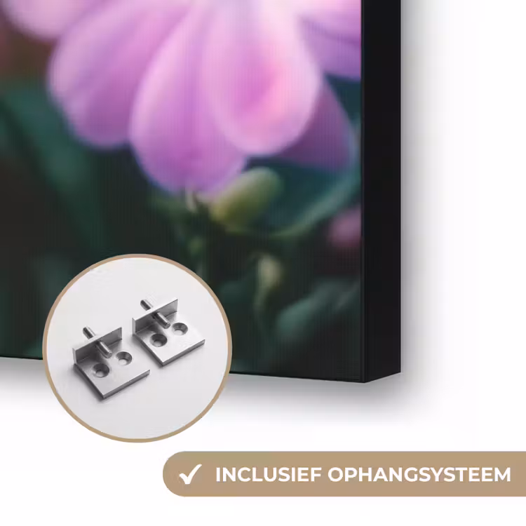 Roze bloemen - Vlinder - Zachte focus Textielframe zwart klein -USP_ophangsysteemNL