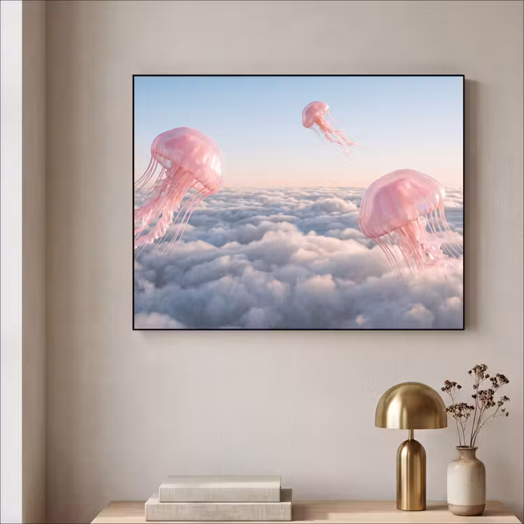 Art frame - Roze dier - Wolken - Roze dier - Wolken Textielframe zwart klein