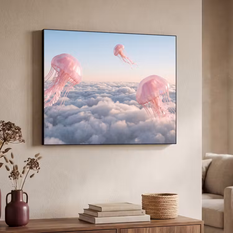 Art frame - Roze dier - Wolken - Roze dier - Wolken Textielframe zwart klein