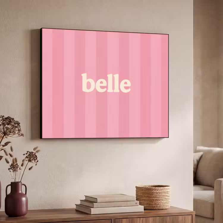 Roze - Gestreept - Belle Textielframe zwart klein -sfeer3