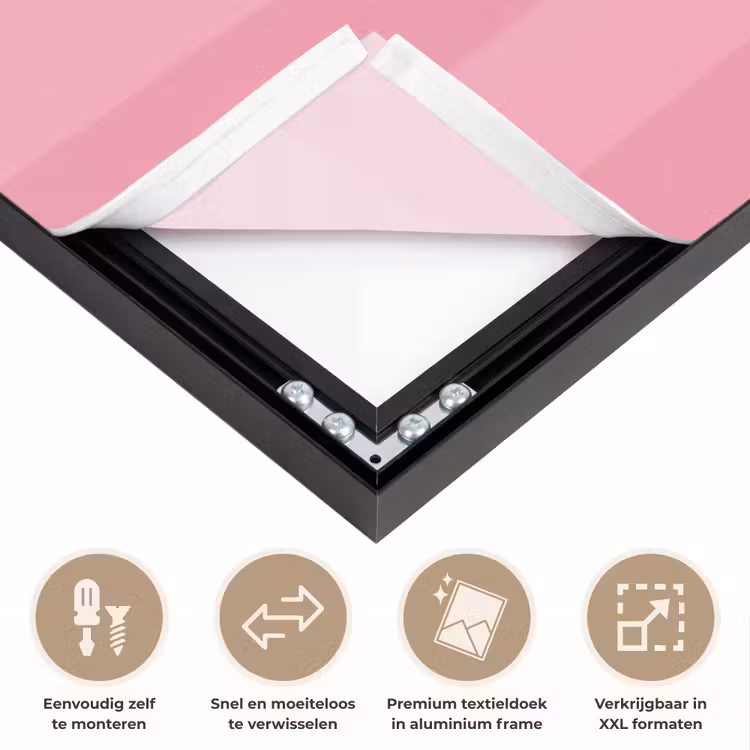Roze - Gestreept - Belle Textielframe zwart klein -USP_closeupNL