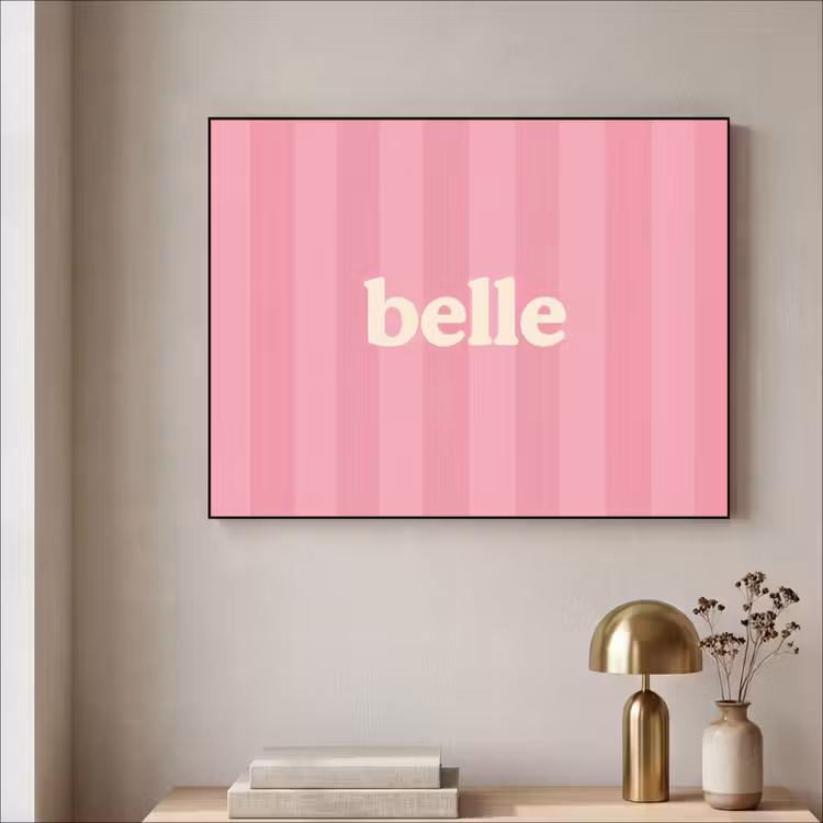 Roze - Gestreept - Belle Textielframe zwart klein -sfeer2