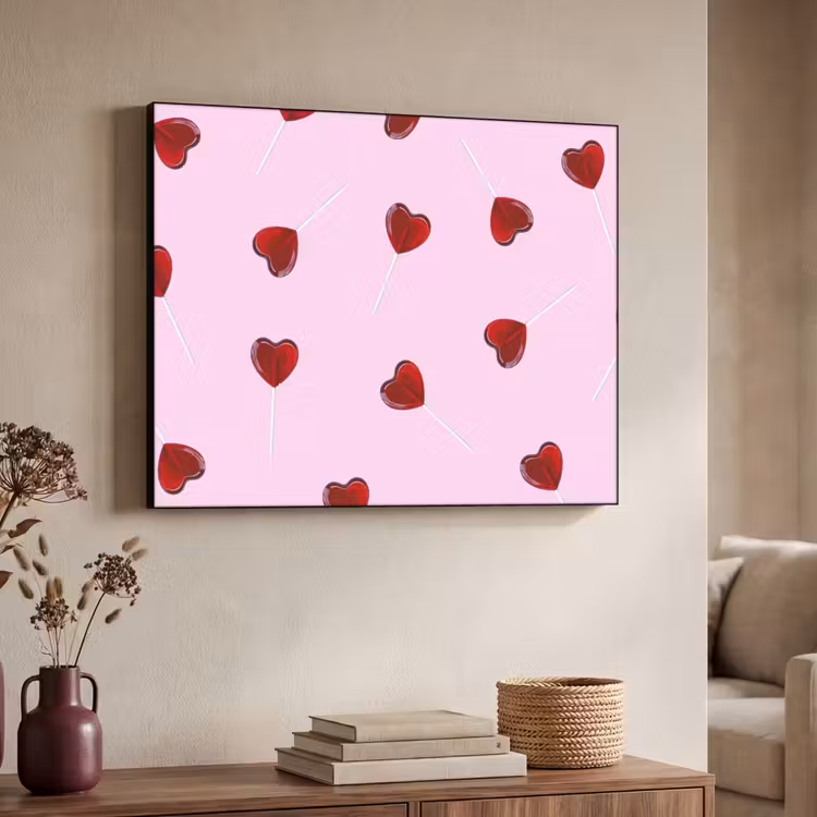 Roze - Hart - Lolly - Snoep Textielframe zwart klein -sfeer3