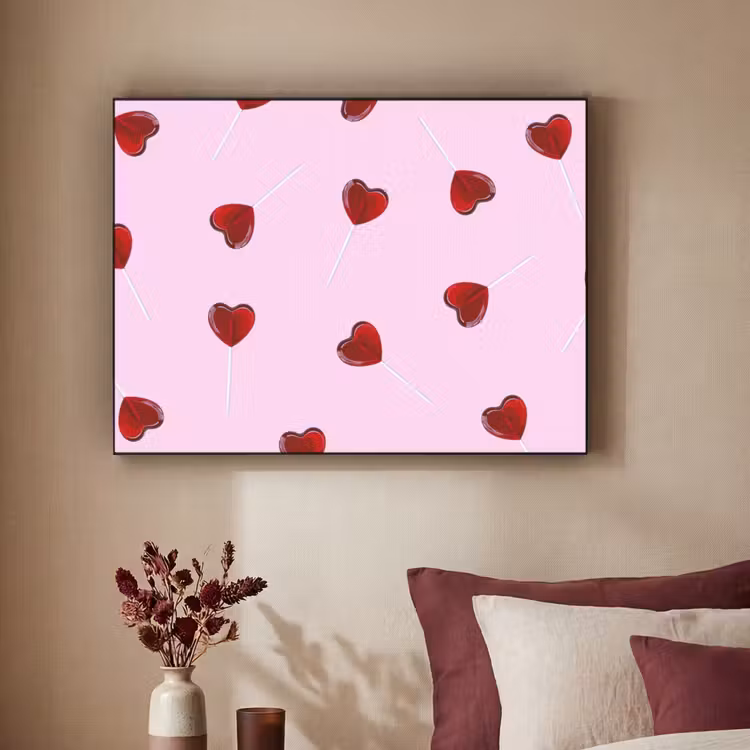 Roze - Hart - Lolly - Snoep Textielframe - compleet frame klein -sfeer1