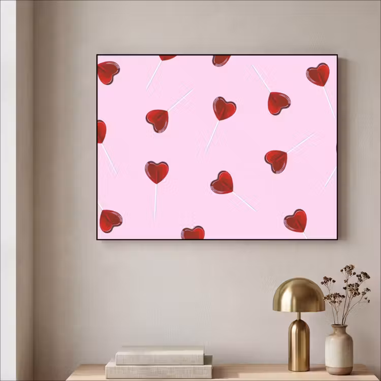 Roze - Hart - Lolly - Snoep Textielframe - compleet frame klein -sfeer2