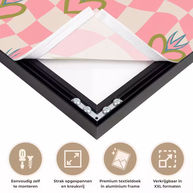 Roze - Retro - Patroon - Geblokt Textielframe zwart klein 947 -USP_feed_closeupNL