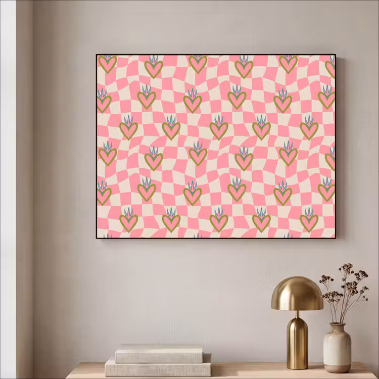 Roze - Retro - Patroon - Geblokt Textielframe - compleet frame klein 947 -sfeer2