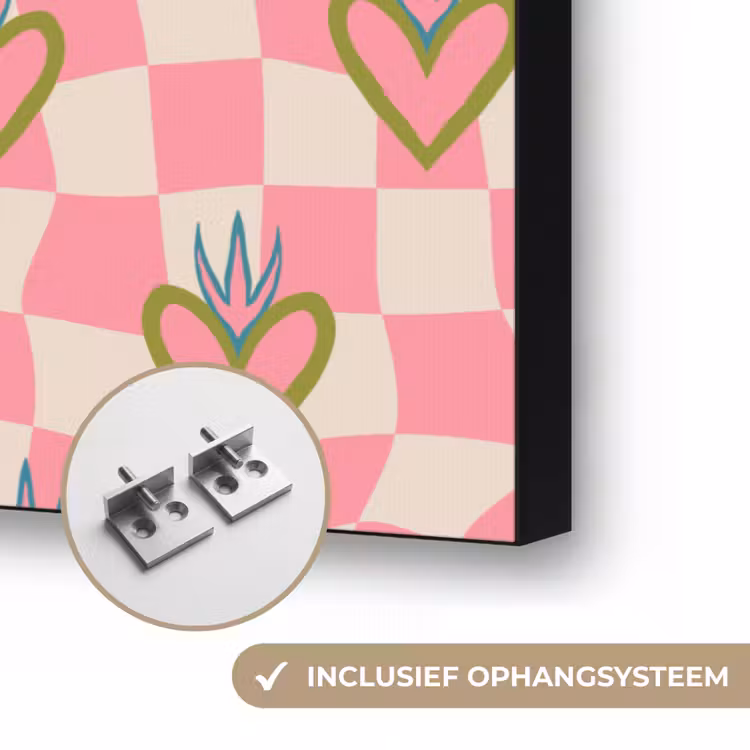 Roze - Retro - Patroon - Geblokt Textielframe zwart klein 947 -USP_ophangsysteemNL