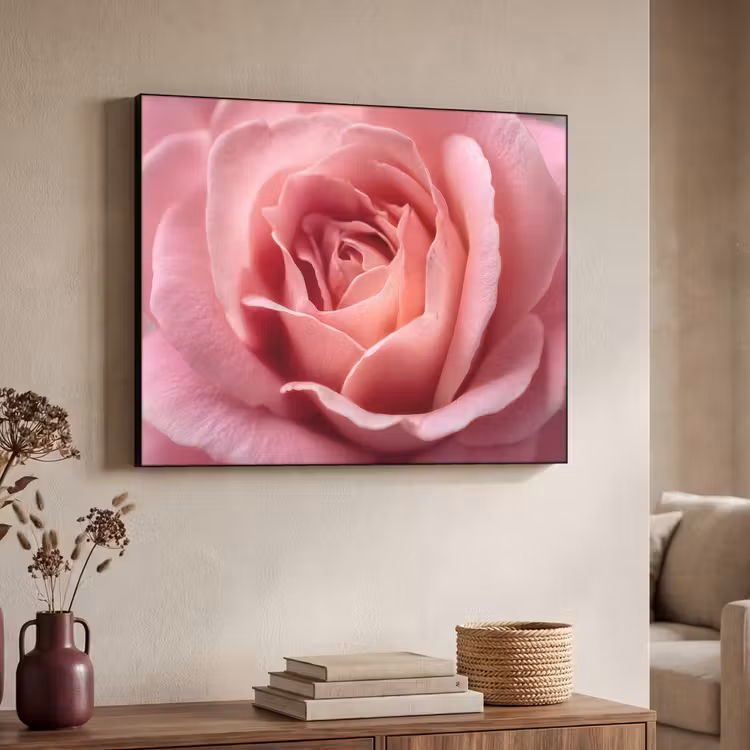 Roze - Roos - Romantisch Textielframe zwart klein -sfeer3